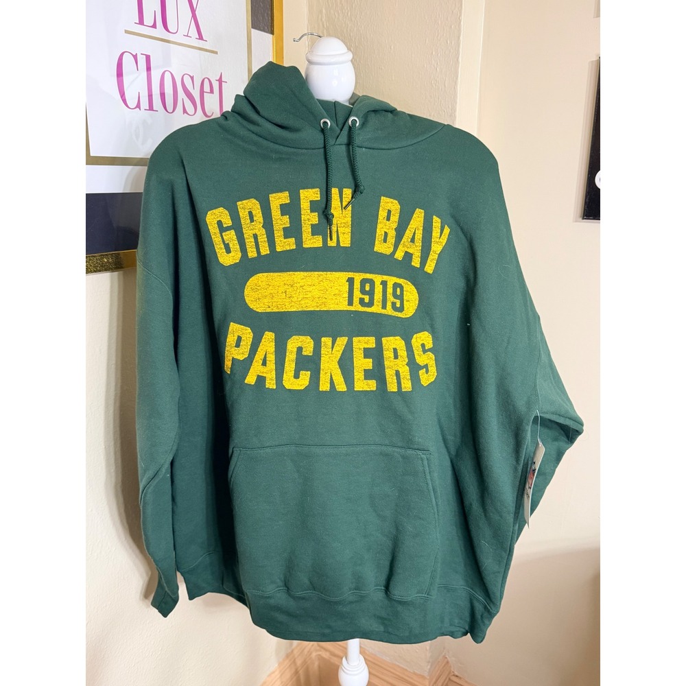 Champion Green Bay Packers Hoodie Mens 2XL Green Distressed Graphic CFMFF5YTAR
